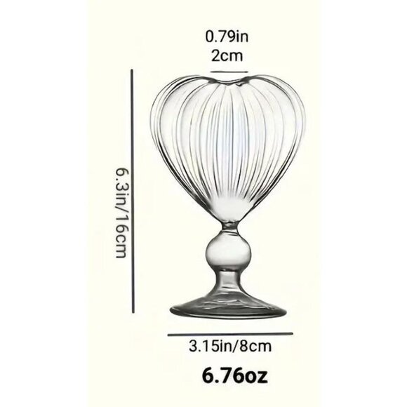 2Pcs Clear Stemmed Cocktail Wine Glasses Heart Shaped For Bar Club Restaurant - Picture 3 of 3